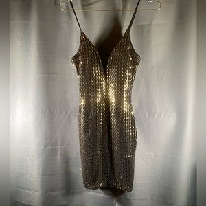 Windsor Store women’s gold black sequence strap dress-Medium-NWT